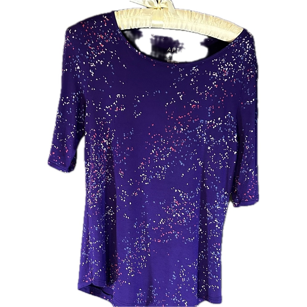 Apt. 9 Essentials Purple Splatter Print Scoop Neck‎ Top XS Elbow Sleeve